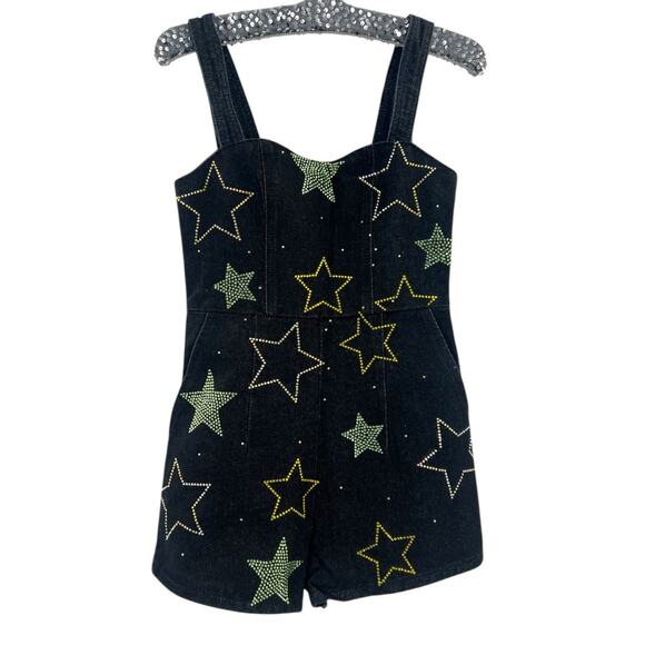 NWT Nasty Gal rhinestone star denim romper sz 4 - Picture 6 of 6